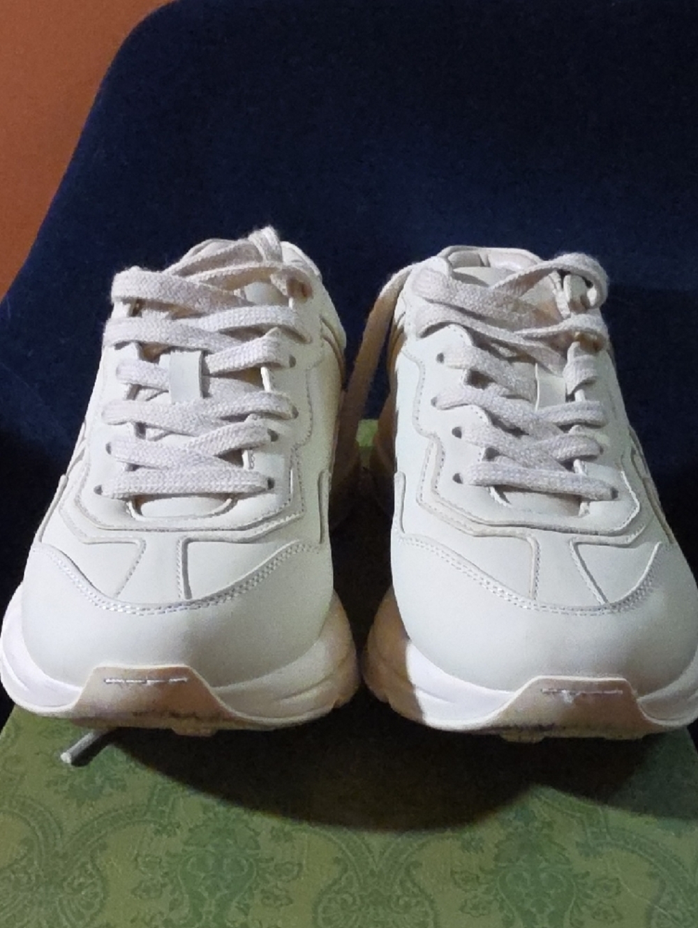 Authentic Gucci Rhyton Logo Leather Sneakers Web Stripe White Size 7.5 - Picture 4 of 5